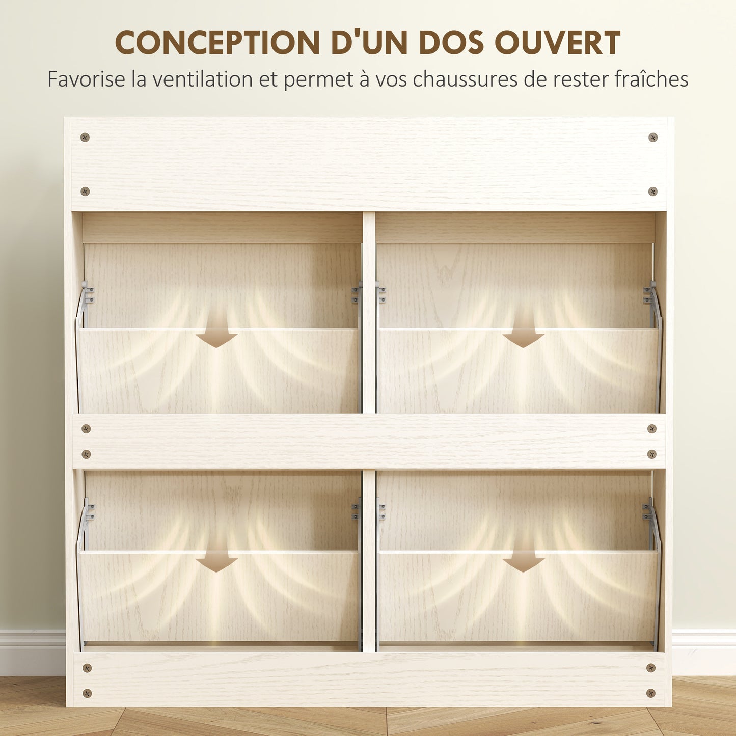 HOMCOM 8-Pair Shoe Cabinet, Narrow Shoe Cabinet, Entryway Furniture with 2 Sliding Drawers And 4 Foldable Drawers, for Hallway And Entryway, 98 X 19.2 X 95.3 Cm, White