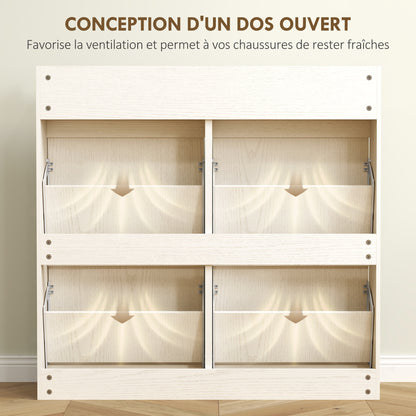 HOMCOM 8-Pair Shoe Cabinet, Narrow Shoe Cabinet, Entryway Furniture with 2 Sliding Drawers And 4 Foldable Drawers, for Hallway And Entryway, 98 X 19.2 X 95.3 Cm, White