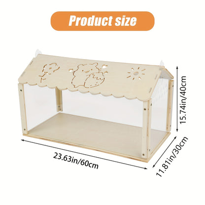 Hamstercage – Hamsterkooi – Knaagdierkooi – Dierenkooi – Muizencage – 60,96 cm Ruim – Hout Met Transparante Acrylpanelen