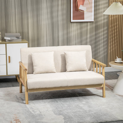 Tweezitsbankje – Bankje – Sofa – Zitbank – Tweezitsbank – Beige – Compact Formaat – Stevig Houten Frame