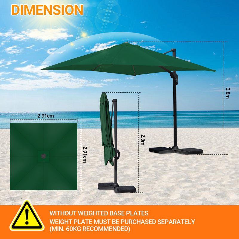 Parasol – Terrasparasol – Zonnescherm – Marktparasol – Tuinparasol – Groen – 330 cm Vierkant – Aluminium Frame – Kantelbaar & 360° Draaibaar