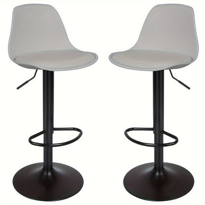 Barstoel – Barkruk – Keukenstoel – Set van 2 - Barstoel Set – Barstoelen Duo – Verstelbare Hoogte 55-75 cm – Zachte PU Zitting – Draaibaar Met Stalen Frame - Grijs