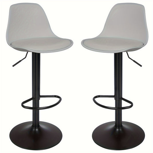 Barstoel – Barkruk – Keukenstoel – Set van 2 - Barstoel Set – Barstoelen Duo – Verstelbare Hoogte 55-75 cm – Zachte PU Zitting – Draaibaar Met Stalen Frame - Grijs