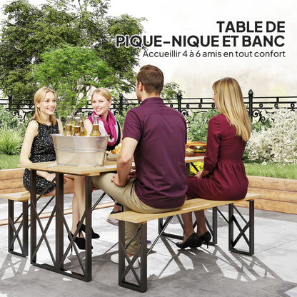 Houten Picknicktafel – Tuinset – Buitentafel – Terrasmeubel – Eettafel – 160 cm Met Parasolgaten – Stevig Stalen Frame