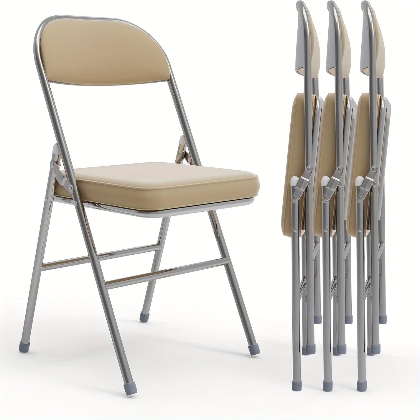 Set of 4 metal folding chairs upholstered in leather, indoor folding chairs, comfortable PU folding chair, foldable, space-saving, for parties picnics, Grey