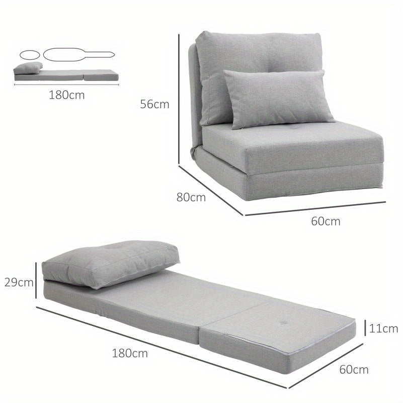 Slaapstoel – Slaapbank – Logeerbed – Zetelbed – Slaapfauteuil – Verstelbare Rugleuning – Roestvrijstalen Frame – Grijze Linnen Bekleding