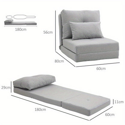Slaapstoel – Slaapbank – Logeerbed – Zetelbed – Slaapfauteuil – Verstelbare Rugleuning – Roestvrijstalen Frame – Grijze Linnen Bekleding