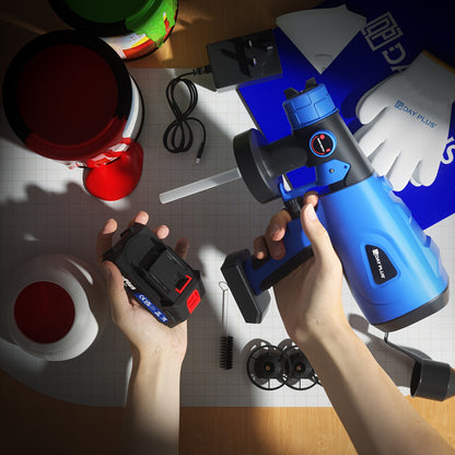 Verfspuit – Verfpistool – Verfspuitpistool – Draadloze Verfspuit – HVLP Verfspuit – 21V Lithium-Ion Accu – 4 Nozzles Inclusief – Instelbare Verfdoorvoer – Ergonomisch Ontwerp