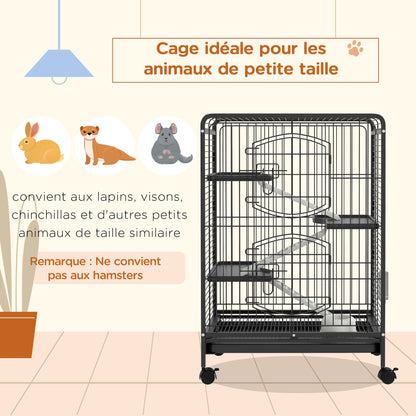 Kleine Dierenkooi – Dierverblijf – Konijnenkooi – Fretkooi – Chinchillakooi – Zwart – Met 3 Platforms – Uitneembare Bodemlade
