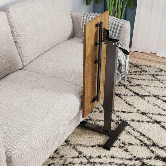Overbed Table Side Table with Wheels, Multifunctional Mobile Folding End Sofa Table Laptop Table Bedside Desk with Tilting Desktop & Shelf, Height Adjustable 73.5-97cm for Hospital Bedroom Living Room
