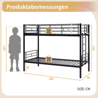 Stapelbed – Hoogslaper – Kinderbed – Tweekoonsbed – Etagenbed – Gedeeld Bed – Met Veiligheidsleuningen – Stevig Metalen Frame – 90x200 cm – Omschakelbaar tot 2 Eenpersoonsbedden
