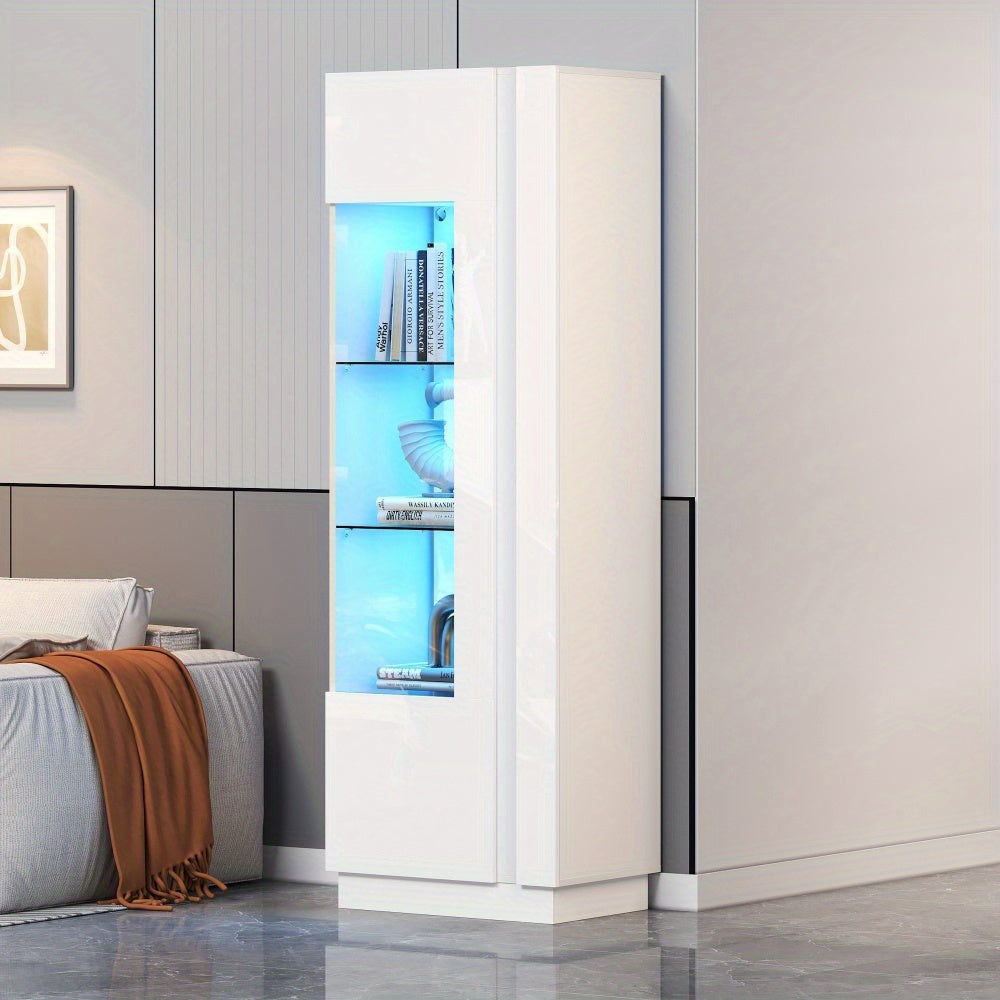 Vitrinekast – Glazen Kast – Displaykast – Opbergkast – Vitrine – Hoogglans Wit – 60x40x180 cm – Acryl Deuren – Vrijstaand zonder Elektriciteit
