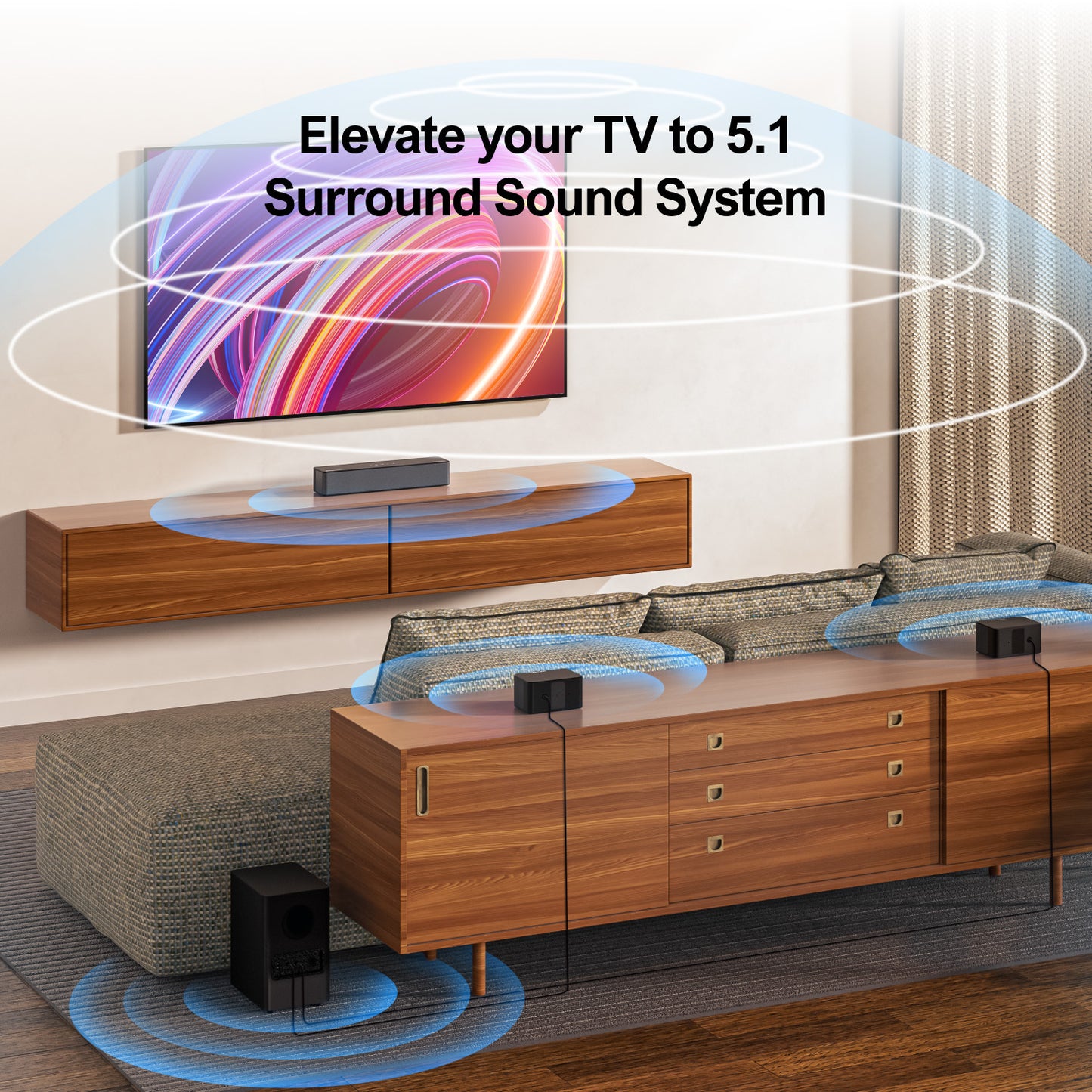 Soundbar – Surround Sound Systeem – Home Cinema Speaker – Draadloze Subwoofer – Achterluidsprekers – 410W Vermogen – Dolby Atmos & HD eARC