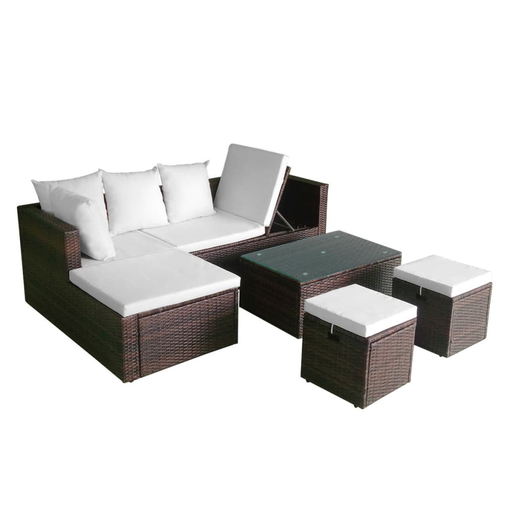 Loungeset – Tuinmeubelset – Loungeset Balkon – Loungeset Hoekbank – Loungeset Poly Rattan – Bruin – Weerbestendig PE Rattan – Uitneembare Wasbare Kussenhoezen