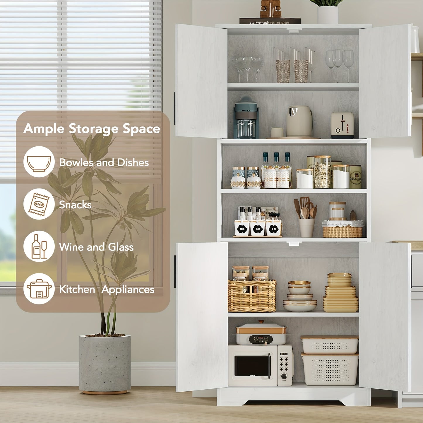 Opbergkast – Kast – Kledingkast – Dressoir – Opbergmeubel – 170 cm Hoogte – Verstelbare Planken – Vrijstaand Wit