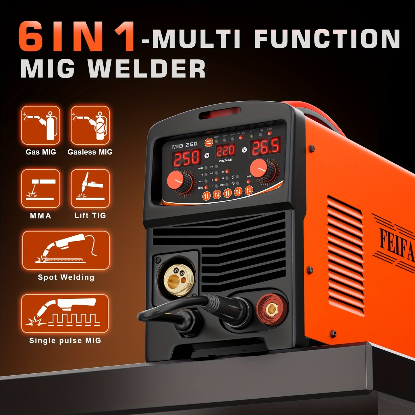 6-in-1 Lasmachine – MIG Lasapparaat – Elektrode Lasmachine – TIG Lasser – Puntlasmachine – Lichtgewicht & Compact – Snelle Draadvoeding & Gasdetectie