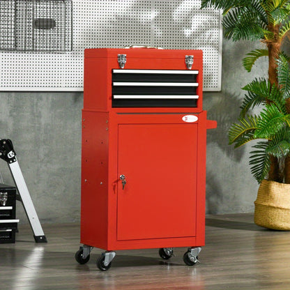 Gereedschapskoffer – Gereedschapstas – Toolbox – Opbergkist – Werkbank – Stalen Constructie – Verrijdbaar Met 4 Wielen – Rood