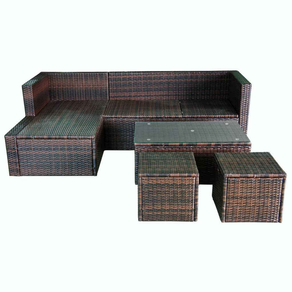 Loungeset – Tuinmeubelset – Loungeset Balkon – Loungeset Hoekbank – Loungeset Poly Rattan – Bruin – Weerbestendig PE Rattan – Uitneembare Wasbare Kussenhoezen