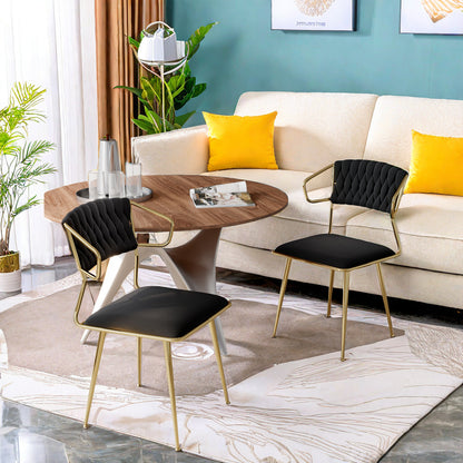 Velvet Eetkamerstoelen – Eetkamerstoelen – Stoelen – Accentstoelen – Keukenstoelen – Zwarte Velvet Bekleding – Gouden Metalen Poten – Set van 2 – Ergonomisch Comfort – Draagkracht 136 kg