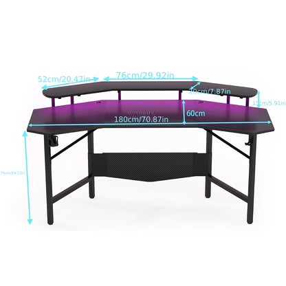 Gaming Bureau – Gamingbureau – Game Desk – Computer Tafel – Gaming Tafel – Met Bekerhouder & Hoofdtelefoonhaak – Stevig MDF Metalen Constructie – Minimaal 27 Inch Hoogte