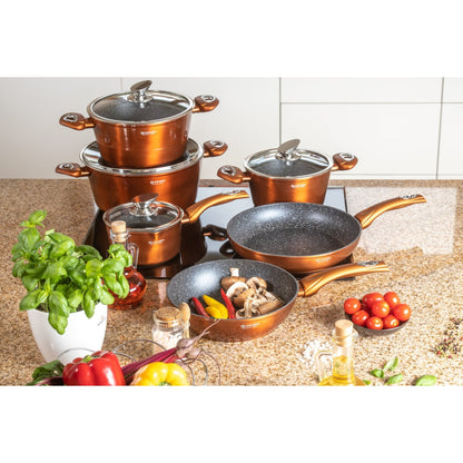 Pannenset – Kookset – Pannen Set – Keukengerei – Inductiegeschikt – 15-Delig – Keramische Antiaanbaklaag – Aluminium Met Marmercoating
