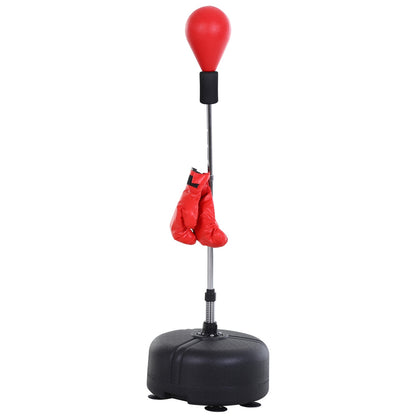 Punching Ball Set – Bokszak – Bokstraining Set – Stootbal – Bokshandschoenen Set – Verstelbare Hoogte 136-154 cm – Duurzaam IJzer Frame – Zwart Rood
