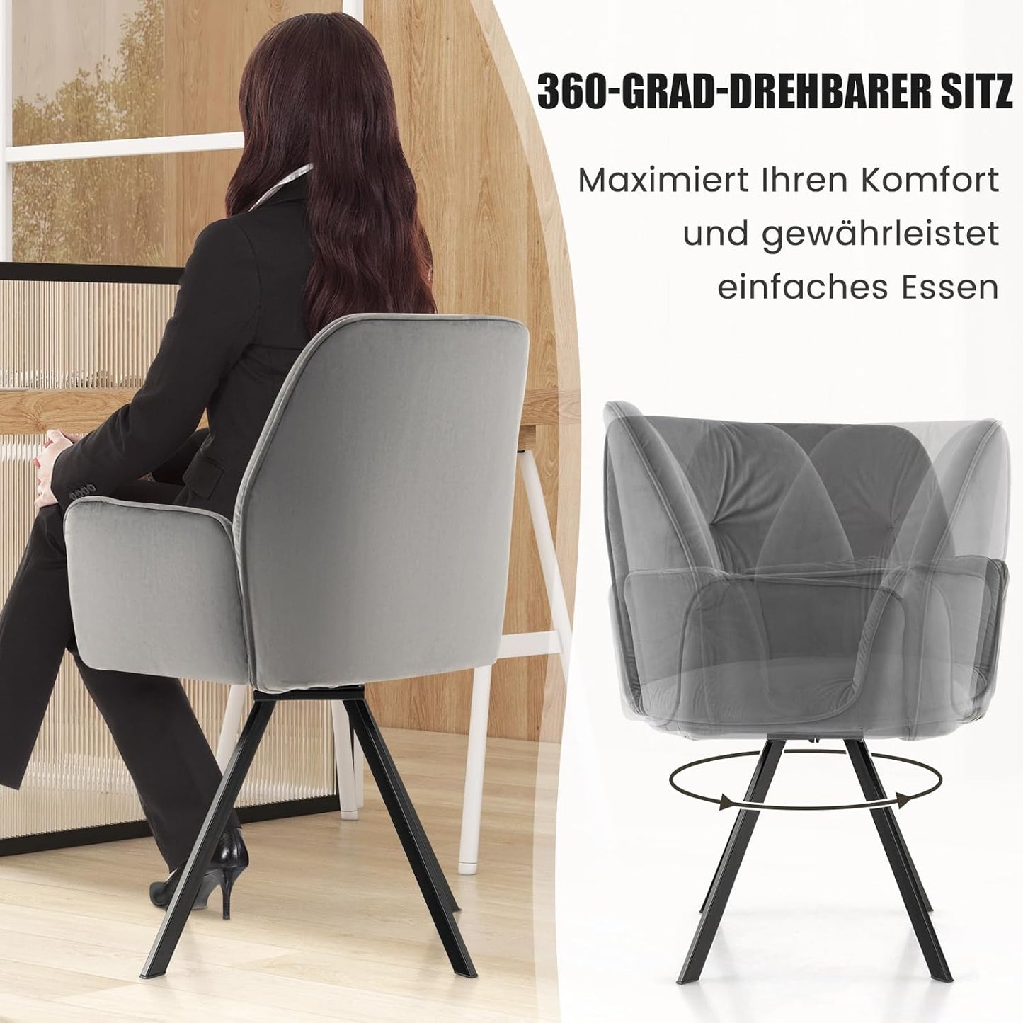 Draaistoelen Eetkamerstoelen – Eetkamerstoelen – Vergaderstoelen – Bureaustoelen – Loungestoelen – 360° Draaibaar – Fluwelen Bekleding Grijs