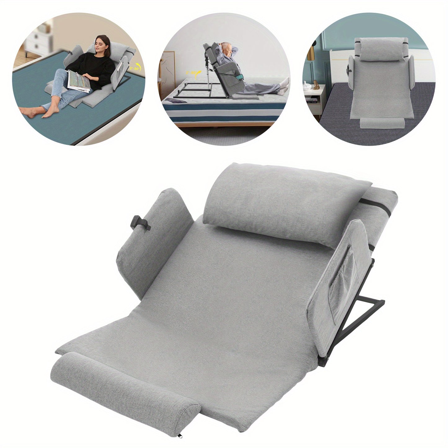 Verstelbare Bedrugleuning – Bedsteun – Rugsteun – Stoelrugleuning – Armsteunen – Comfortabel Linnen Kussen – Hoogwaardig Koolstofstaal Frame