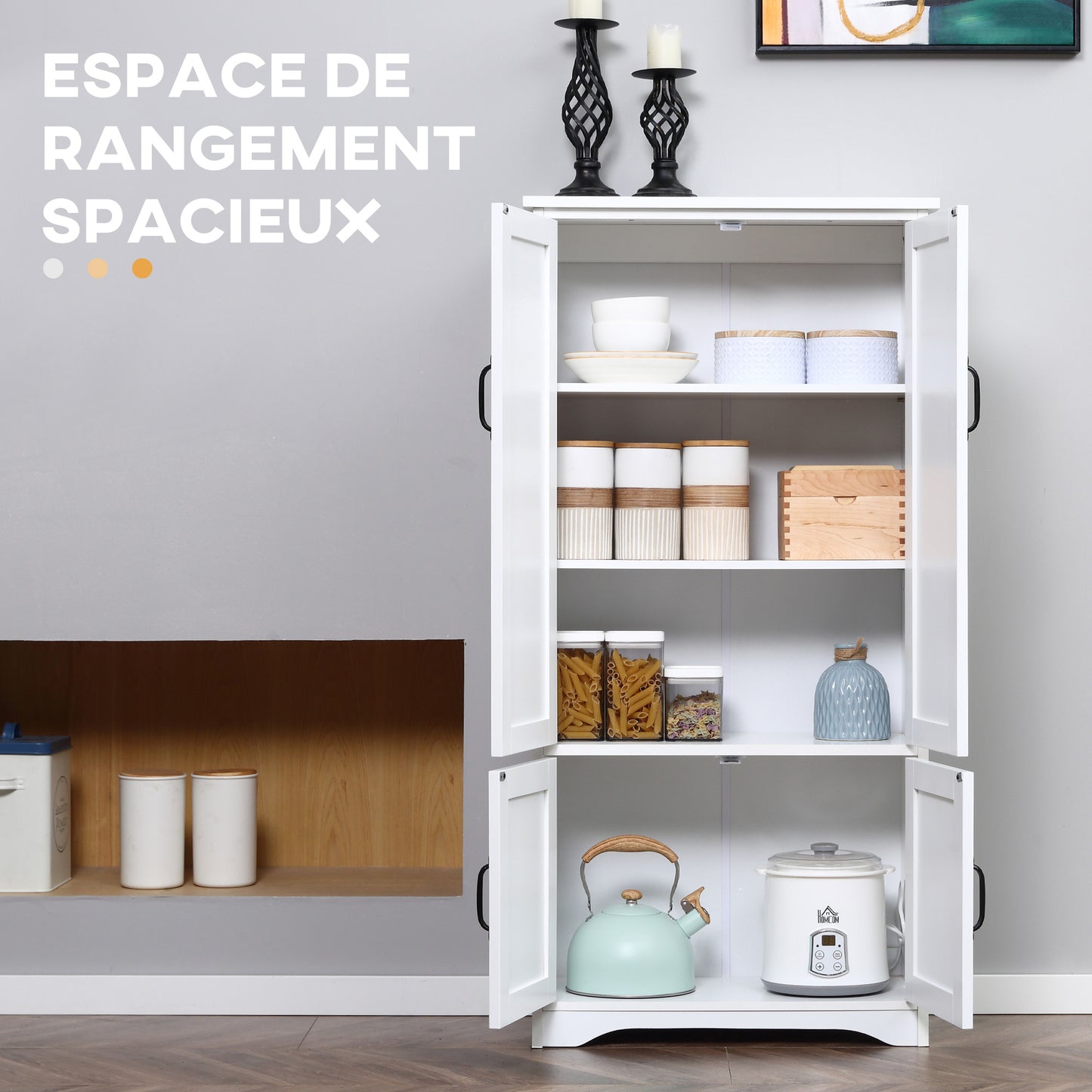 Keukenkast – Keukenkastje – Keukenkast Opbergruimte – Keuken Buffet – Keukenmeubel – Wit MDF – 2 Deuren 3 Planken