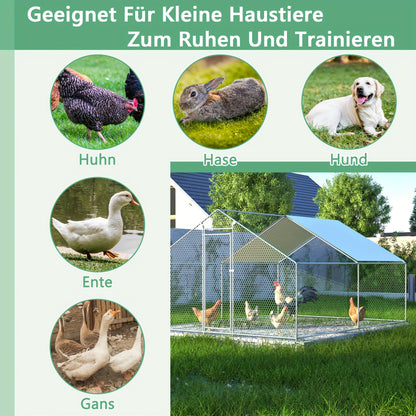 3m x 4m x 2m Outdoor Chicken Coop with Safety Lock and Waterproof PE Fabric, Metal Material, Suitable for Chickens, Rabbits, and Other Small Animals