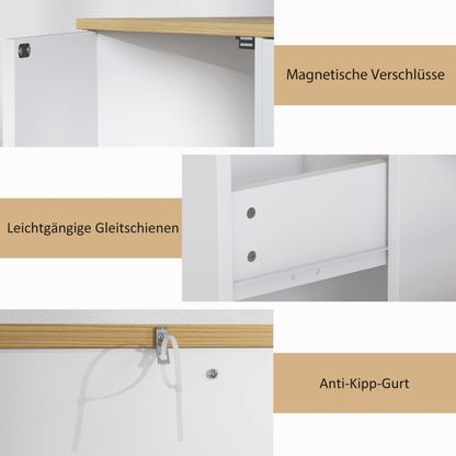 Dressoir – Opbergkast – Buffetkast – Ladekast – Wandkast – Wit – 120x35x75 cm – Stijlvol Met Gouden Grepen – Duurzaam Spaanplaat