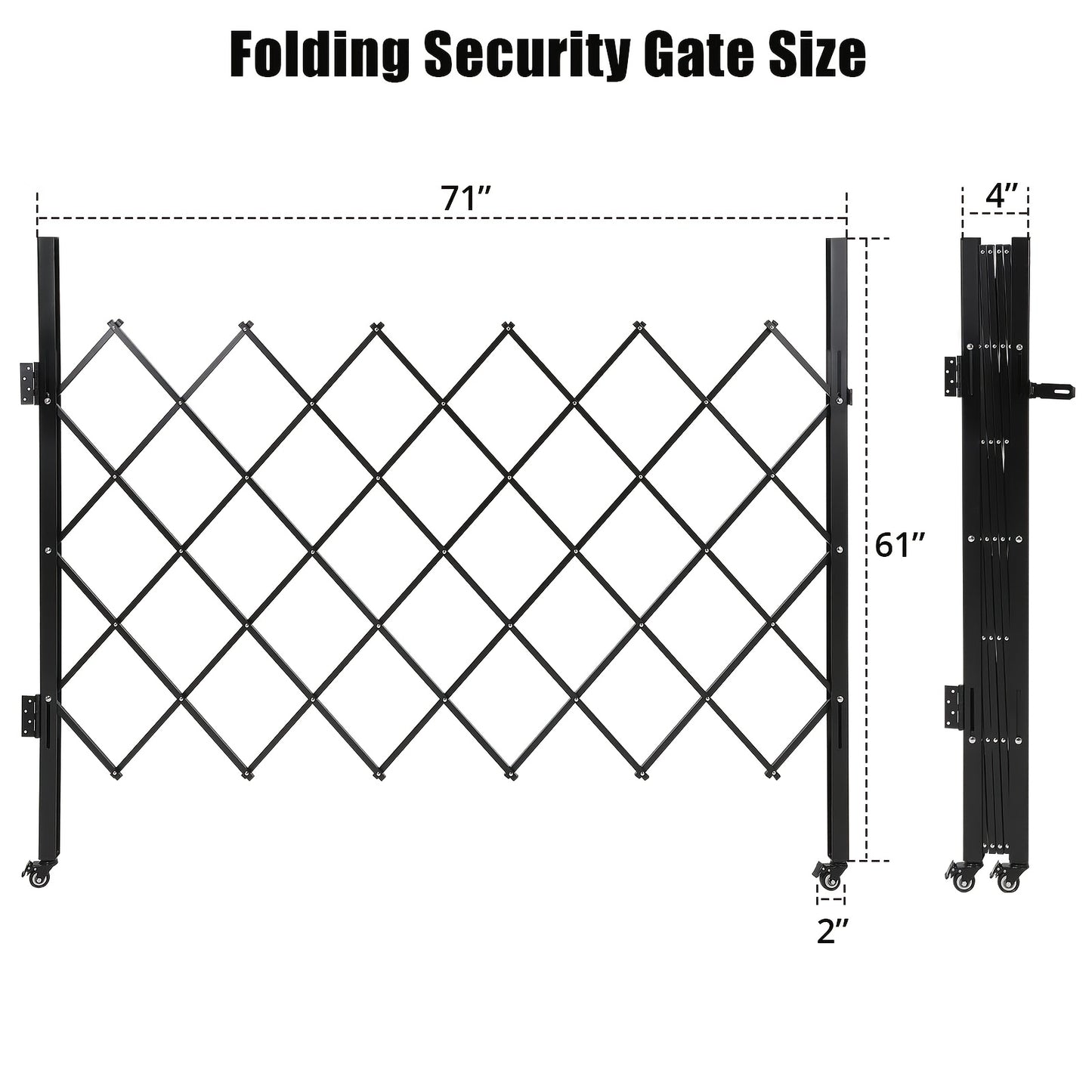 Heavy-Duty Scissor Gate Security Door - Expandable from 154.94cm x 180.34cm to 180.34cm x 154.94cm, with 360° Locking Wheels & Padlock, Folding Accordion Gate for Home, Office, Warehouse, Garage - Space-Saving Design, Easy I