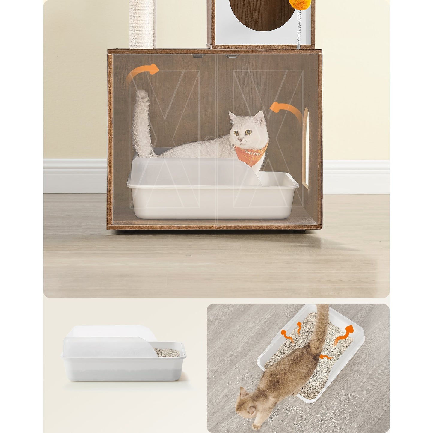 Kattenmeubel – Krabpaal – Kattenboom – Kattenhuis – Krabmeubel – Vintage Bruin – 185 cm Hoog – Wasbare Kussens