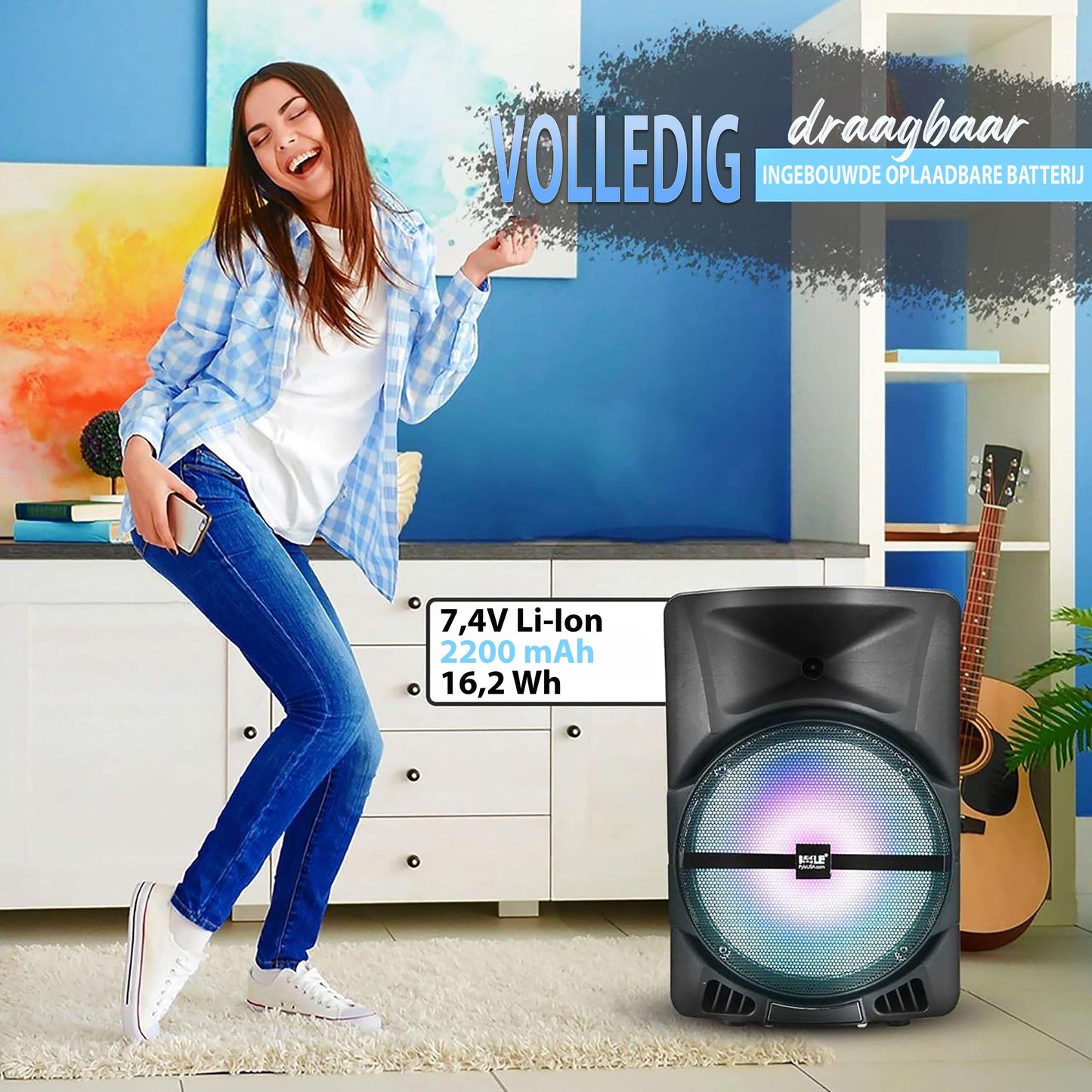Bluetooth Speaker – Party Speaker – Draagbare Speaker – DJ Speaker – Portable Speaker Met Wieltjes – 800W Vermogen – LED Partyverlichting & FM Radio