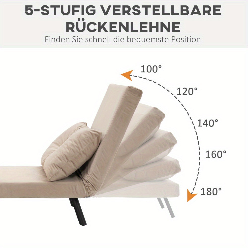 Sofa Fauteuil – Slaapstoel – Relaxstoel – Logeerbed – Velvet Zetel – Verstelbare Rugleuning – Beige Velvet Bekleding – Compact 63x73x81 cm