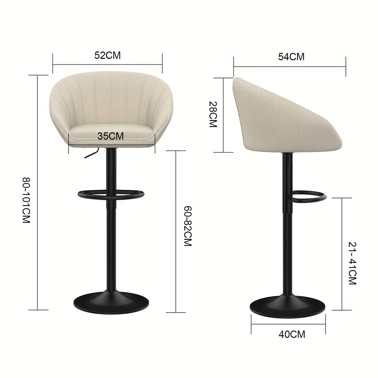 Keukenkrukken – Barkrukken – Barstoelen – Eetkamerstoelen – Krukken Set – Linnen Bekleding – Verstelbare Hoogte 80-110 cm
