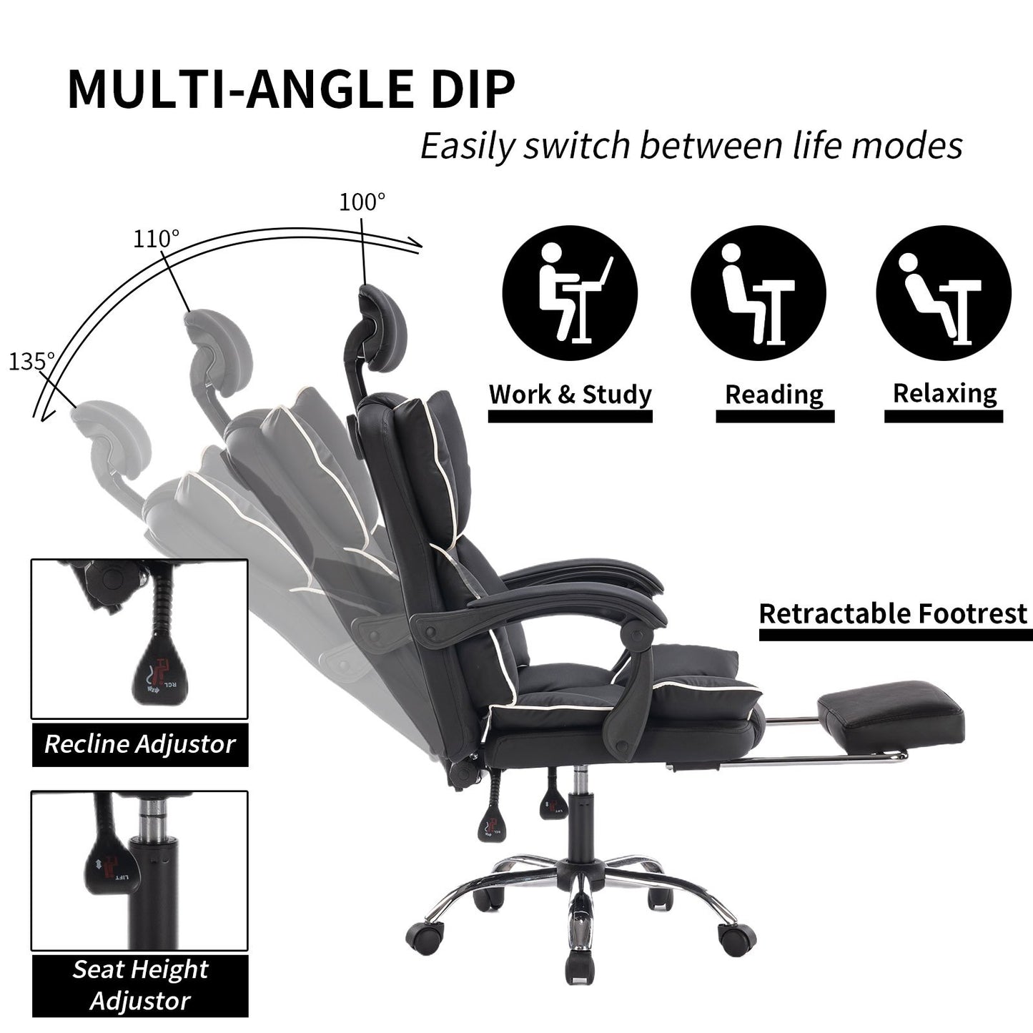 Executive Office Chair with Foot Rest High Back Office Chair Computer Gaming Chairs Black