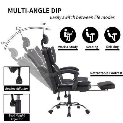 Executive Office Chair with Foot Rest High Back Office Chair Computer Gaming Chairs Black