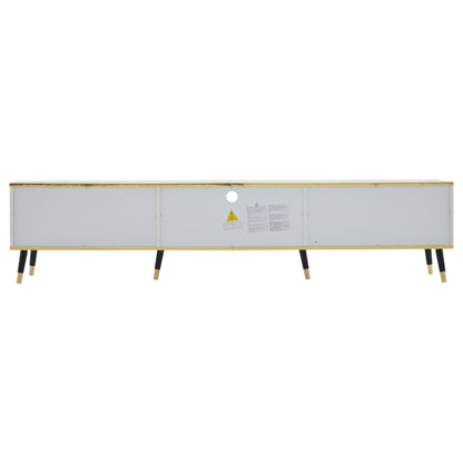 BTM Tv-Lowboard 200×40×46 Cm, Modern TV Board in White with Marble Optic, TV Table / TV Cabinet / TV Furniture for Tvs Up to 90 Inches, Living Room Furniture with Doors, Drawer & Open Shelf