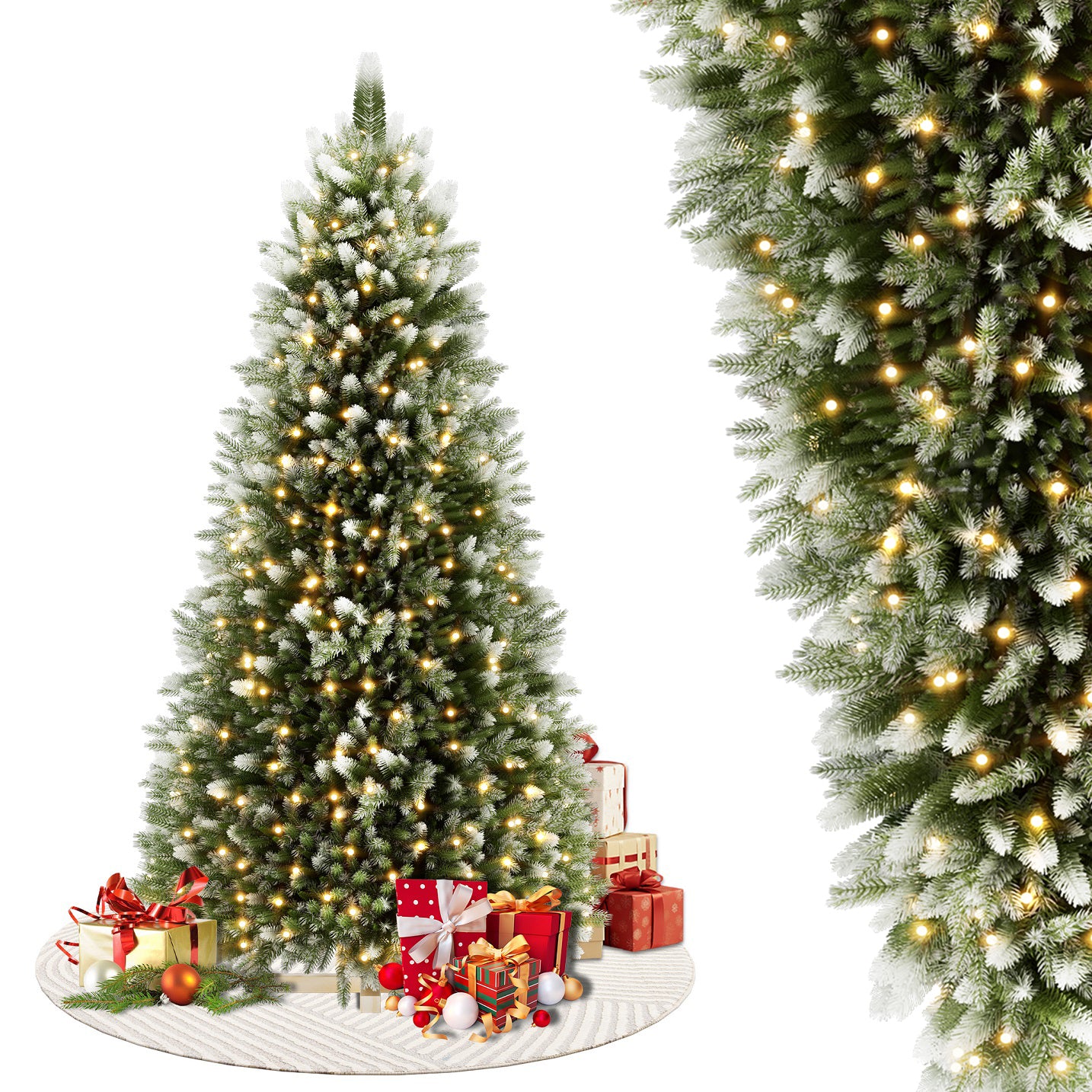 Kunstkerstboom – Namaak kerstboom – Decoratieve kerstboom – Sneeuweffect boom – PVC kerstboom – 225 cm Hoogte – Realistisch Sneeuweffect – Stevige Standaard