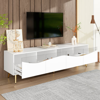 Tv-Meubel – Tv-Kast – Tv-Dressoir – Media-Meubel – Televisiekast – Mat Wit – Gouden Metalen Onderstel – Glazen Deuren – 180x40x50 CM – Kabelmanagement – Stevig & Ruim