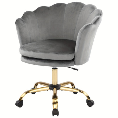 Elegant Velvet Office Chair with Adjustable Height & Swivel Function - Modern Metal Frame, Golden Accents, and Wheels for Bedroom or Study, Office Chair Cushion, Study Room Furniture, Contemporary Design, Sturdy Construction,