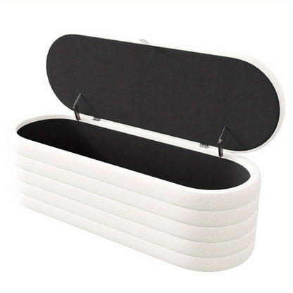 Bankje Met Opbergruimte – Puf – Zitzak – Poef – Hocker – Wit Teddyfleece – 120x40 cm – Zacht En Praktisch