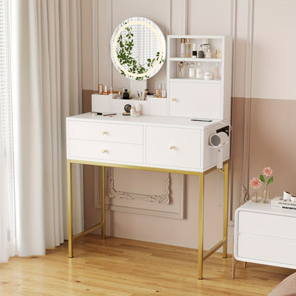 Large Freestanding Dressing Table with Mirror, 3-Drawer Storage & Door Cabinet - Vanity Desk Suitable for, Assembly, Space-Saving, Non-Wood Material (Tabletop Storage, Compact for Small Spaces)