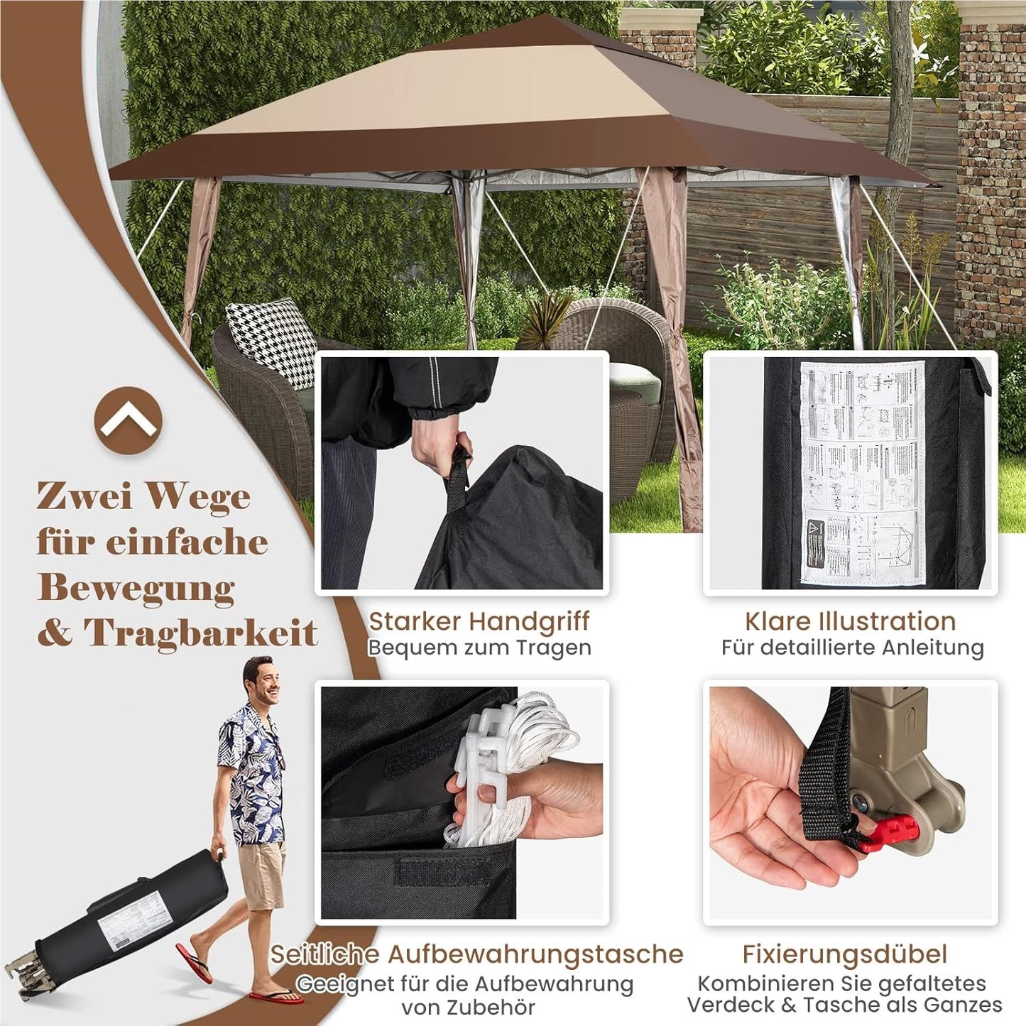 4x4 M Vouwpaviljoen – Partytent – Tuinkamer – Pop-up Tent – Paviljoen Met Wielen – Waterdicht – UV Bescherming 50+