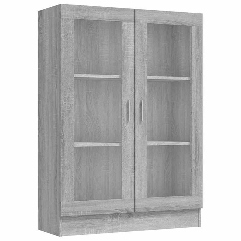 Modern Gray Sonica Wood Showcase Cabinet with Shutter Doors - Large Display Case, Particle Board, -Standing <68.58cm Height, <3.2 Cu Ft Storage for /Office - Easy Assembly (Fits Small Spaces) - Furniture