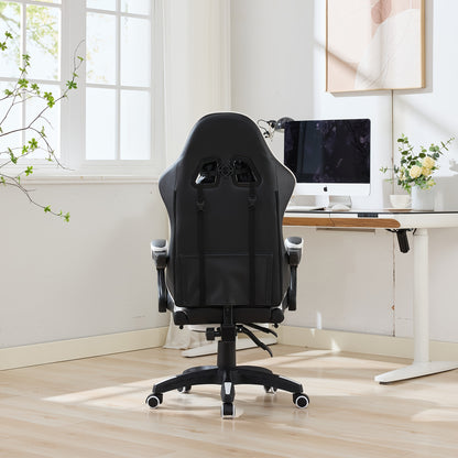 Gamingstoel – Gamestoel – Gaming Chair – Game Stoel – Bureaustoel – Ergonomisch Design – Echt Leer Hoog Rugleuning – Verstelbare Hoogte en Voetensteun – 360° Draaibaar – Zacht Roze Wit