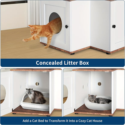 Kattenboom – Krabpaal – Kattenmeubel – Klimelement – Kattenhuis – 2-in-1 Ontwerp Met Verborgen Kattenbak – Ruime Speel- en Klimniveaus – Houten Constructie – Geurcontrole – Voor Grote Binnenkatten – 124 cm Hoog