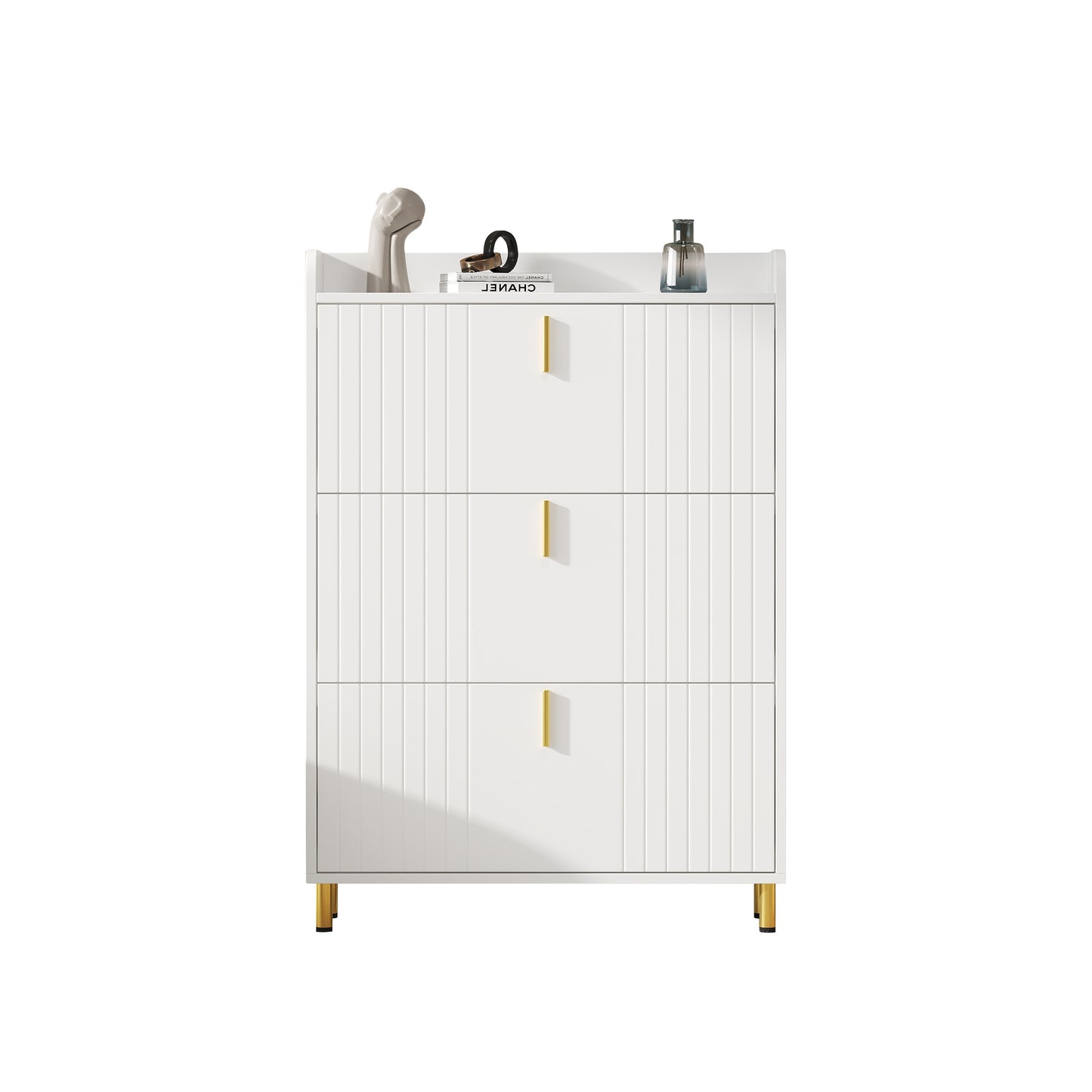 Narrow Space-Saving White Shoe Cabinet with 3-Tier Stops & 6-Compartment Shoe Rack - Adjustable -Standing Entryway Storage Unit with Anti-Tilt Device, Compact Modern Shoe Suitable for Hallway, Apartment, Small