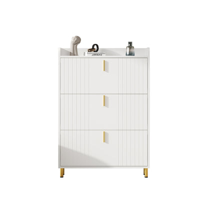 Narrow Space-Saving White Shoe Cabinet with 3-Tier Stops & 6-Compartment Shoe Rack - Adjustable -Standing Entryway Storage Unit with Anti-Tilt Device, Compact Modern Shoe Suitable for Hallway, Apartment, Small